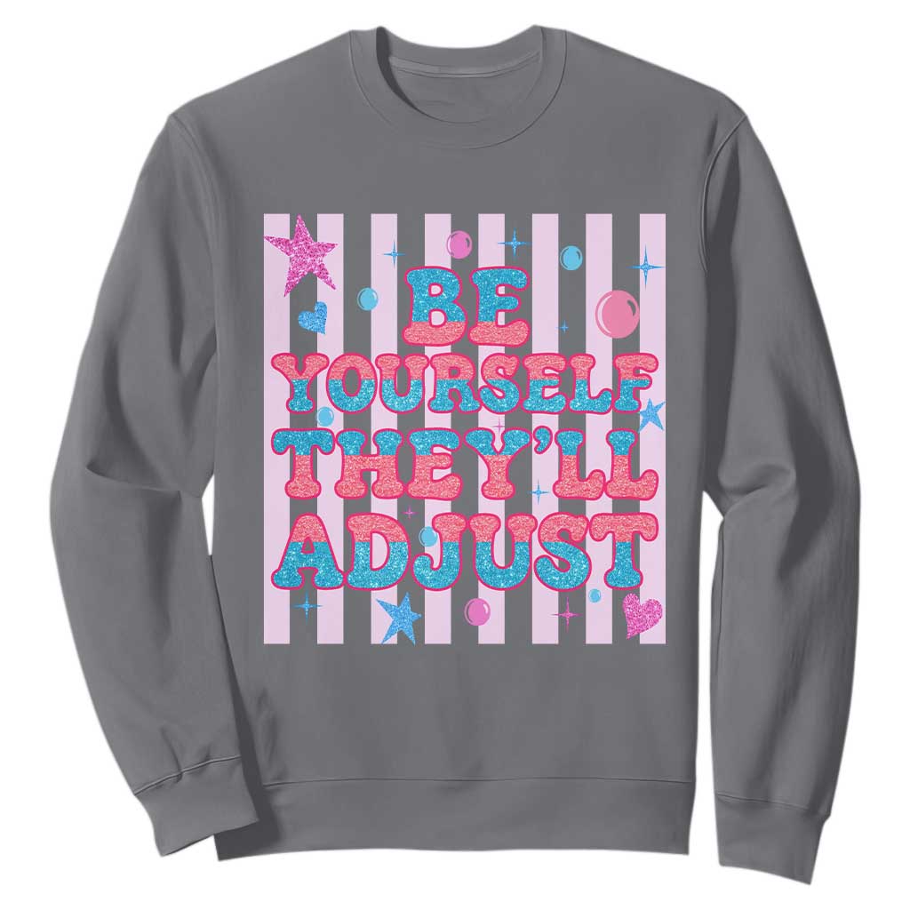 Striped Glitter Effect Printed Trans Rights Sweatshirt Be Yourself They Will Adjust TS12 Charcoal Print Your Wear