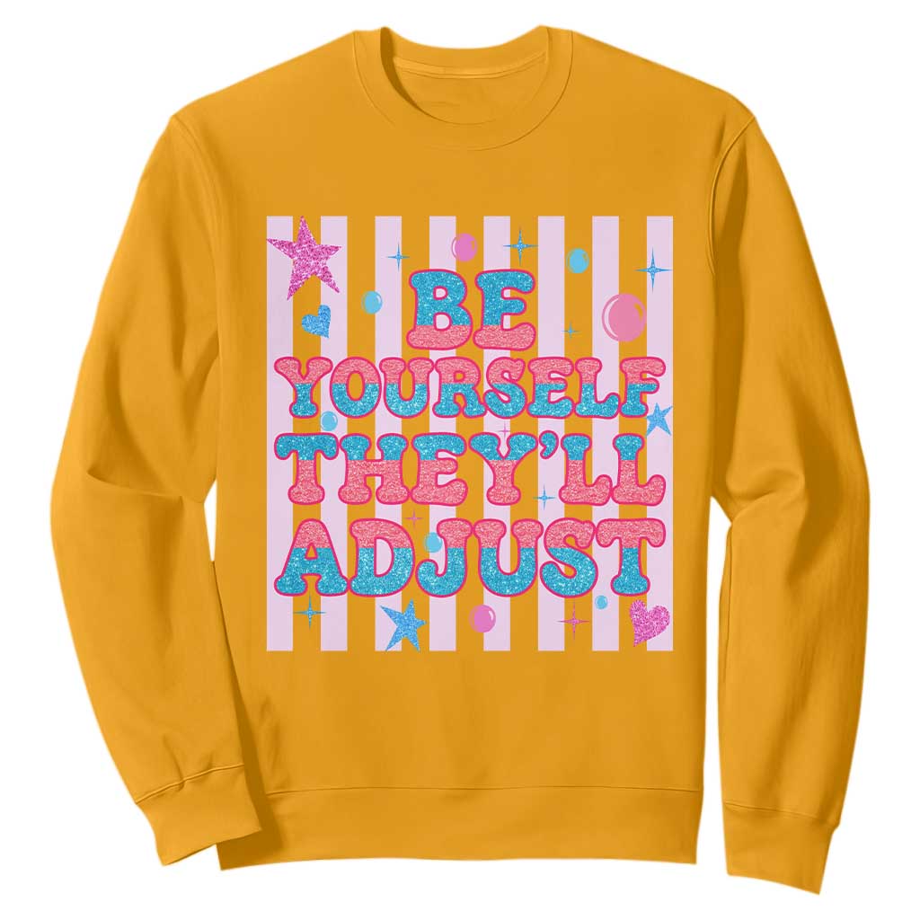 Striped Glitter Effect Printed Trans Rights Sweatshirt Be Yourself They Will Adjust TS12 Gold Print Your Wear