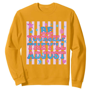 Striped Glitter Effect Printed Trans Rights Sweatshirt Be Yourself They Will Adjust TS12 Gold Print Your Wear