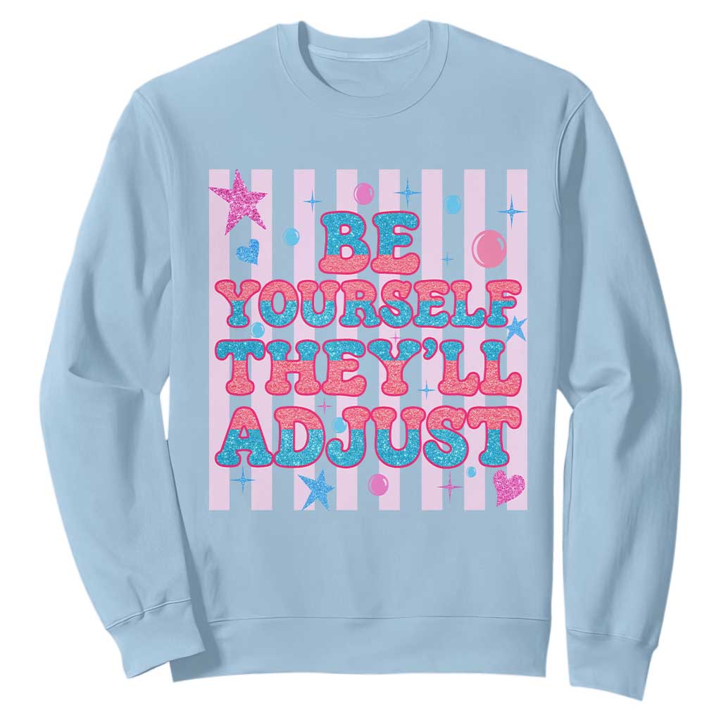 Striped Glitter Effect Printed Trans Rights Sweatshirt Be Yourself They Will Adjust TS12 Light Blue Print Your Wear