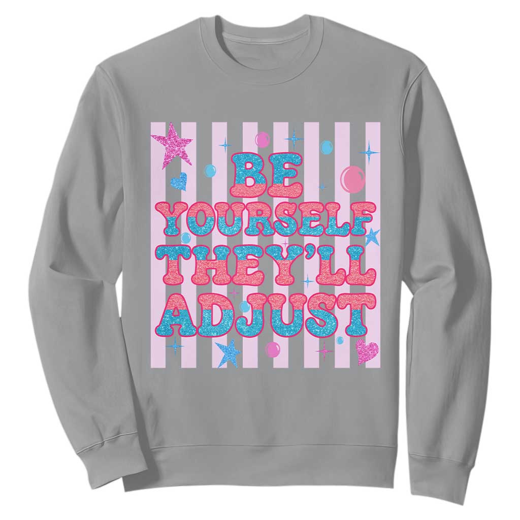 Striped Glitter Effect Printed Trans Rights Sweatshirt Be Yourself They Will Adjust TS12 Sport Gray Print Your Wear