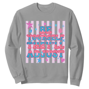 Striped Glitter Effect Printed Trans Rights Sweatshirt Be Yourself They Will Adjust TS12 Sport Gray Print Your Wear