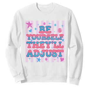Striped Glitter Effect Printed Trans Rights Sweatshirt Be Yourself They Will Adjust TS12 White Print Your Wear
