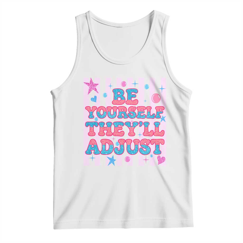 Striped Glitter Effect Printed Trans Rights Tank Top Be Yourself They Will Adjust TS12 White Print Your Wear