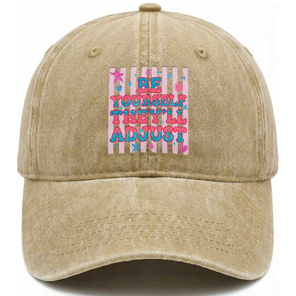 Striped Glitter Effect Printed Trans Rights Washed Cotton Baseball Cap Be Yourself They Will Adjust TS12 Print Your Wear