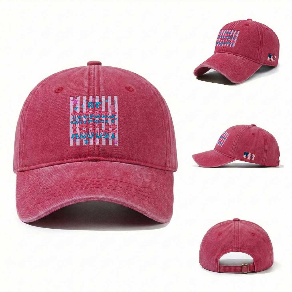 Striped Glitter Effect Printed Trans Rights Washed Cotton Baseball Cap Be Yourself They Will Adjust TS12 Washed Cap Universal Fit Red Print Your Wear