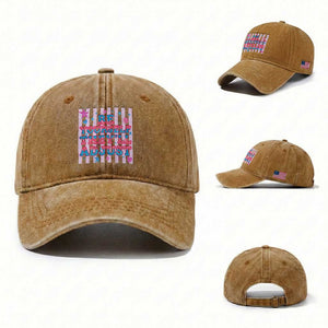 Striped Glitter Effect Printed Trans Rights Washed Cotton Baseball Cap Be Yourself They Will Adjust TS12 Washed Cap Universal Fit Yellow Ochre Print Your Wear