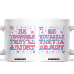 Striped Glitter Effect Printed Trans Rights Coffee Mug Be Yourself They Will Adjust TS12 White Print Your Wear