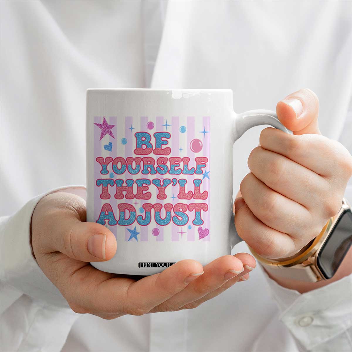 Striped Glitter Effect Printed Trans Rights Coffee Mug Be Yourself They Will Adjust TS12 Print Your Wear