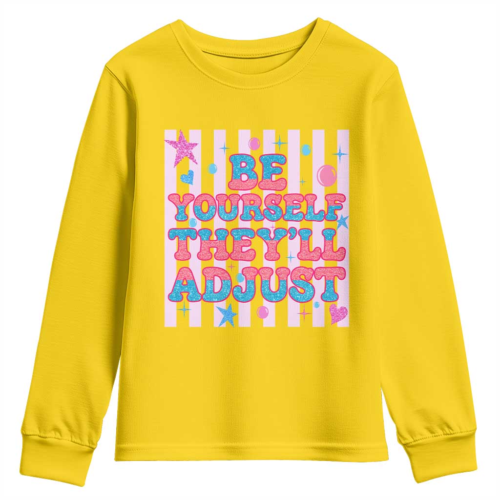 Striped Glitter Effect Printed Trans Rights Youth Sweatshirt Be Yourself They Will Adjust TS12 Daisy Print Your Wear