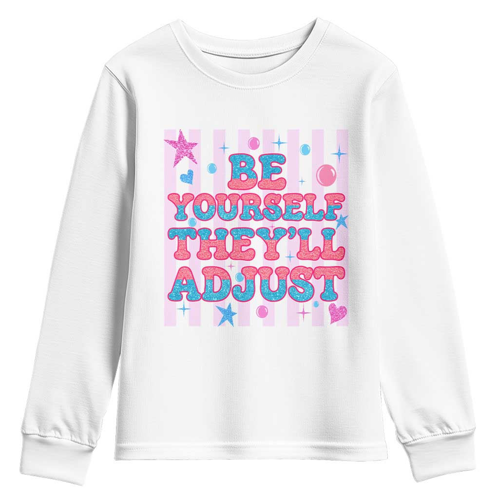 Striped Glitter Effect Printed Trans Rights Youth Sweatshirt Be Yourself They Will Adjust TS12 White Print Your Wear