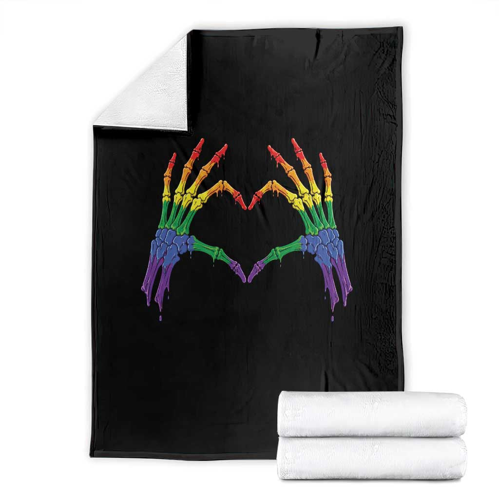 Rainbow Skeleton Heart Hands Throw Blanket LGBTQ Pride Support Graphic TS12 Black Print Your Wear