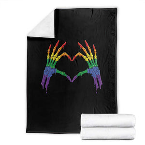 Rainbow Skeleton Heart Hands Throw Blanket LGBTQ Pride Support Graphic TS12 Black Print Your Wear