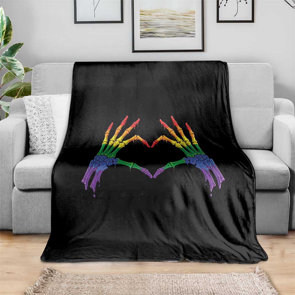 Rainbow Skeleton Heart Hands Throw Blanket LGBTQ Pride Support Graphic TS12 Print Your Wear