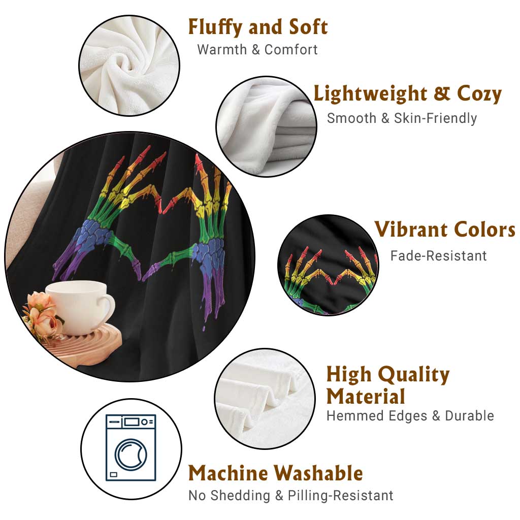 Rainbow Skeleton Heart Hands Throw Blanket LGBTQ Pride Support Graphic TS12 Print Your Wear