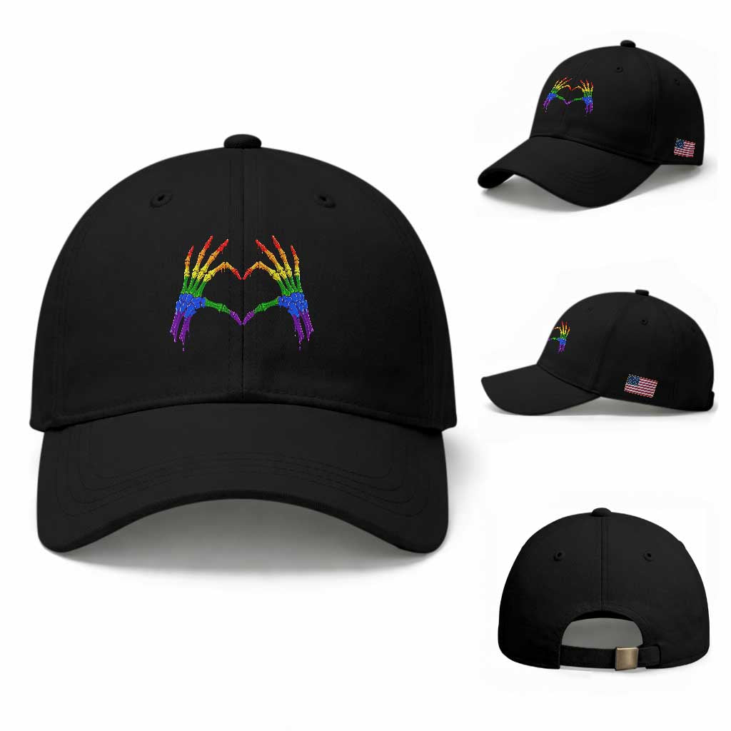 Rainbow Skeleton Heart Hands Baseball Cap LGBTQ Pride Support Graphic TS12 Baseball Cap Universal Fit Black Print Your Wear