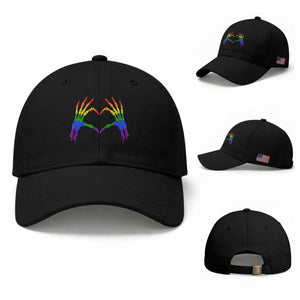 Rainbow Skeleton Heart Hands Baseball Cap LGBTQ Pride Support Graphic TS12 Baseball Cap Universal Fit Black Print Your Wear