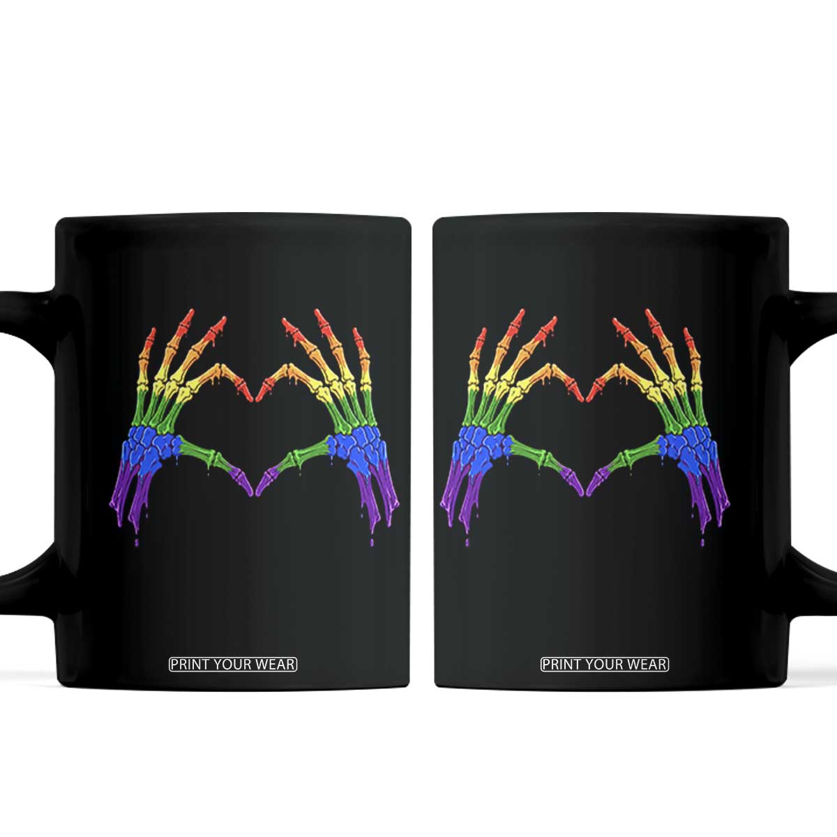 Rainbow Skeleton Heart Hands Coffee Mug LGBTQ Pride Support Graphic TS12 Black Print Your Wear