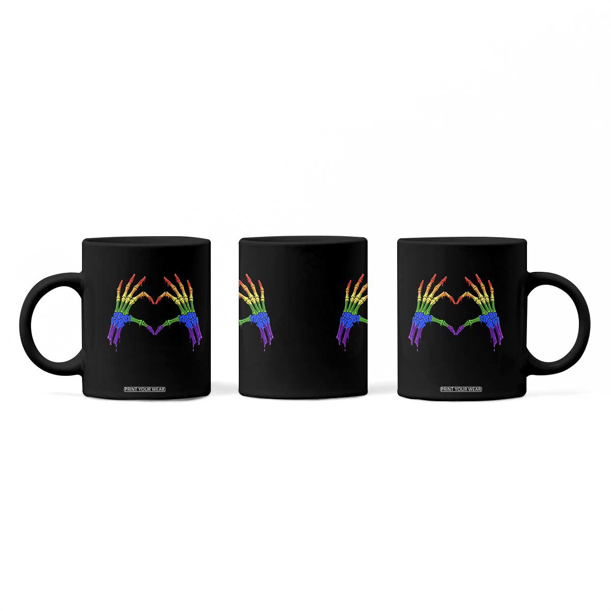 Rainbow Skeleton Heart Hands Coffee Mug LGBTQ Pride Support Graphic TS12 Print Your Wear