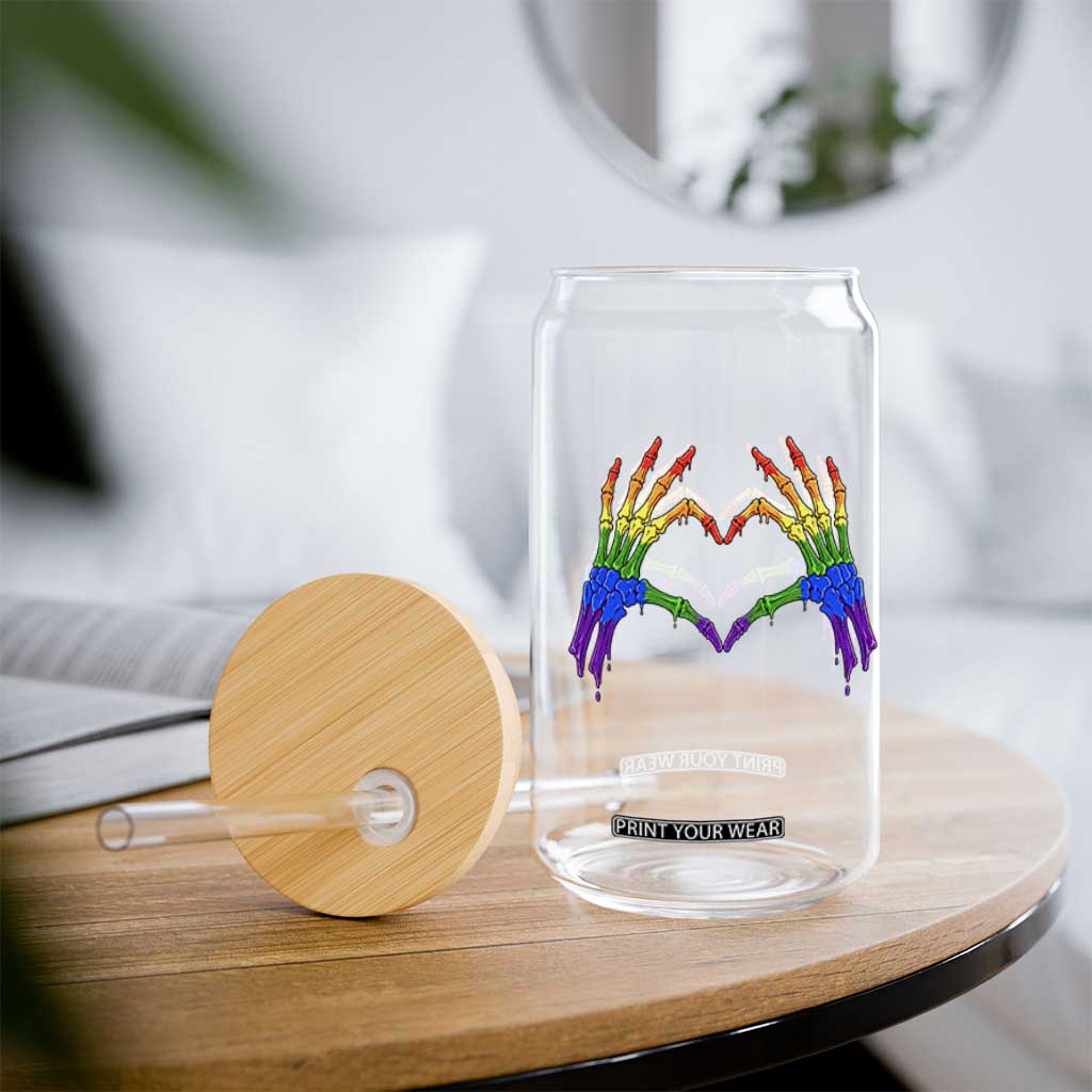 Rainbow Skeleton Heart Hands Glass Can LGBTQ Pride Support Graphic TS12 Print Your Wear