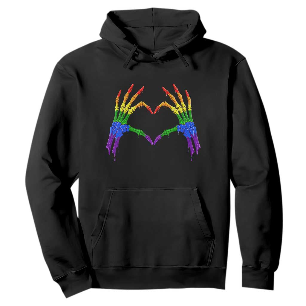 Rainbow Skeleton Heart Hands Hoodie LGBTQ Pride Support Graphic TS12 Black Print Your Wear