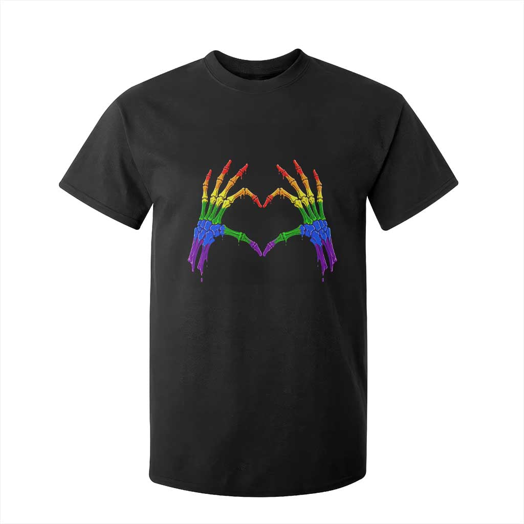 Rainbow Skeleton Heart Hands T Shirt For Kid LGBTQ Pride Support Graphic TS12 Black Print Your Wear