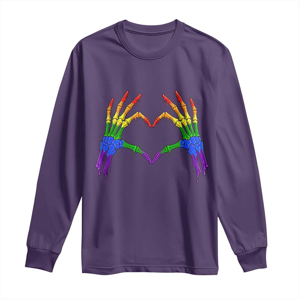 Rainbow Skeleton Heart Hands Long Sleeve Shirt LGBTQ Pride Support Graphic TS12 Purple Print Your Wear