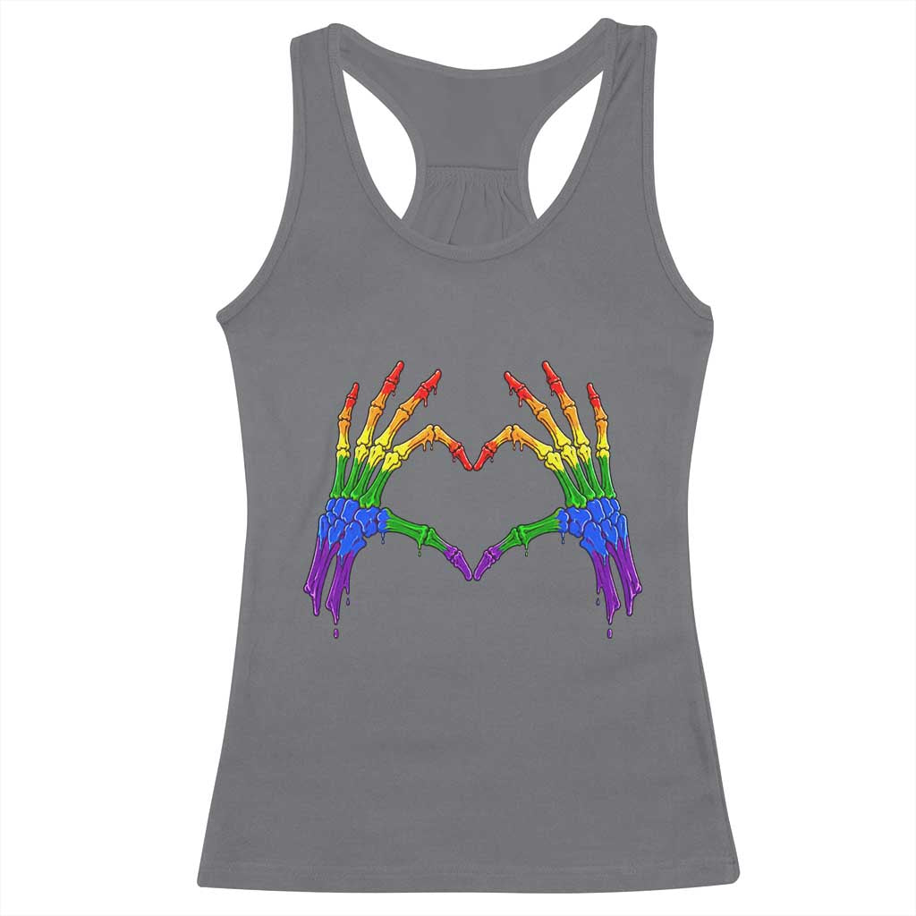Rainbow Skeleton Heart Hands Racerback Tank Top LGBTQ Pride Support Graphic TS12 Charcoal Print Your Wear