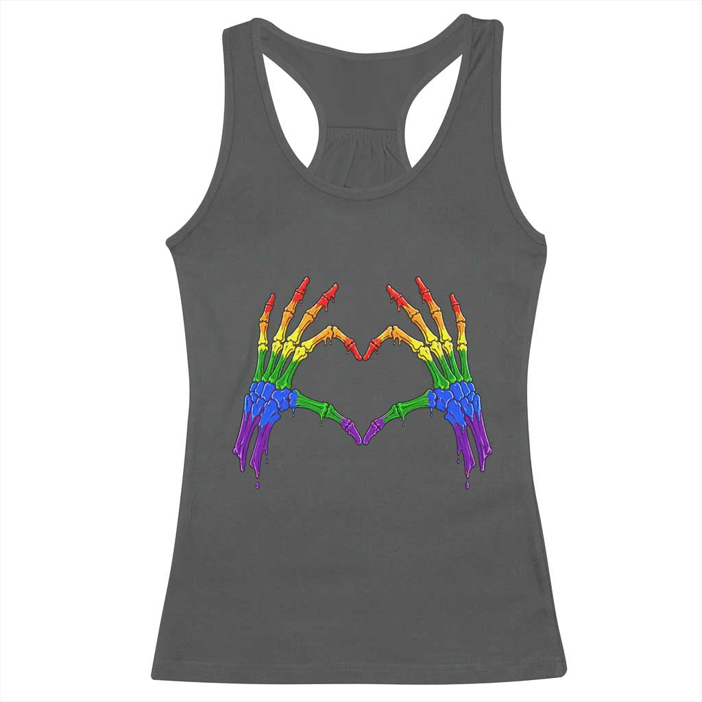 Rainbow Skeleton Heart Hands Racerback Tank Top LGBTQ Pride Support Graphic TS12 Dark Heather Print Your Wear