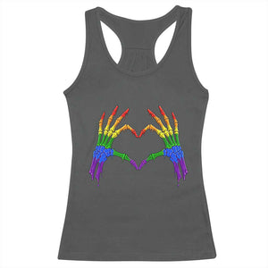 Rainbow Skeleton Heart Hands Racerback Tank Top LGBTQ Pride Support Graphic TS12 Dark Heather Print Your Wear