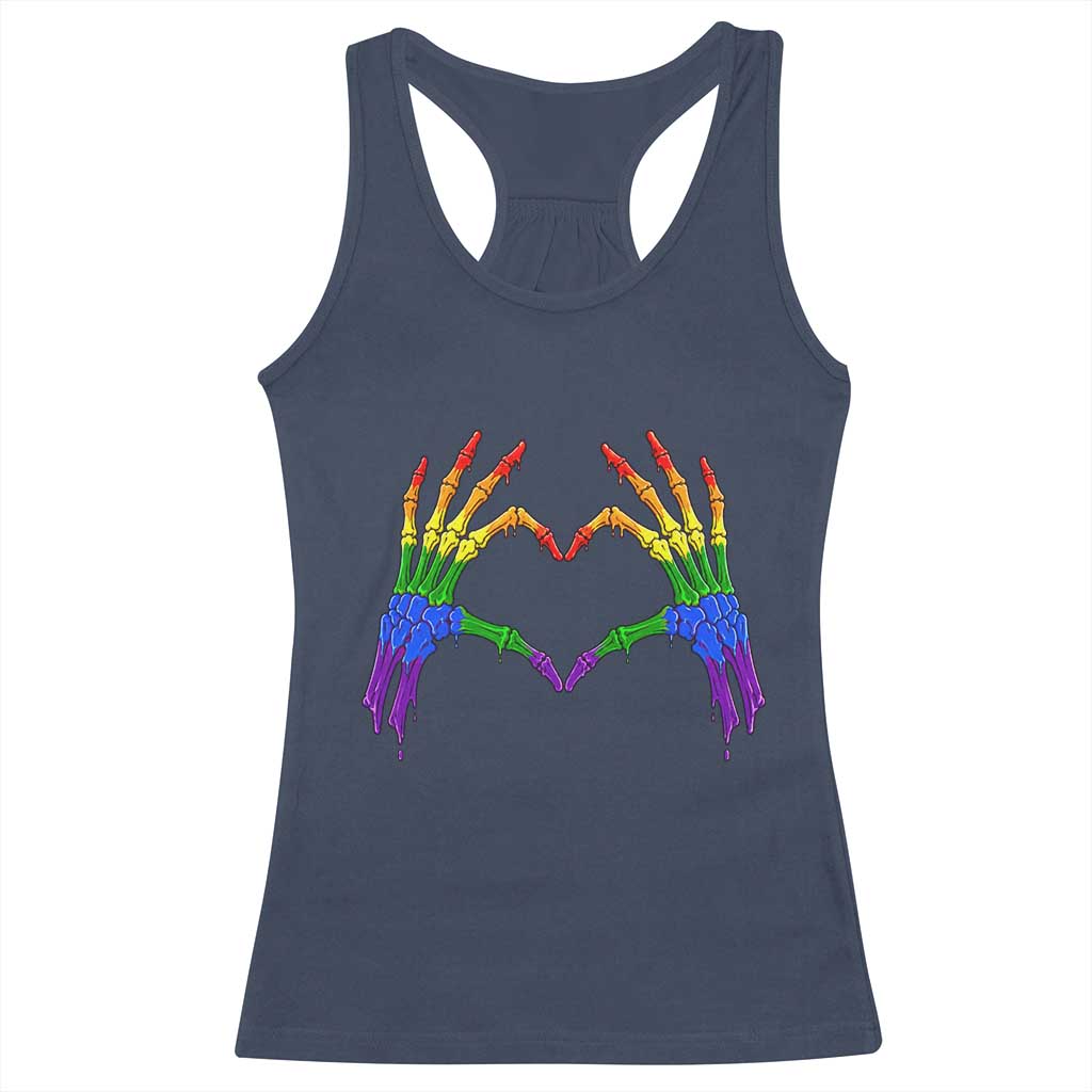 Rainbow Skeleton Heart Hands Racerback Tank Top LGBTQ Pride Support Graphic TS12 Navy Print Your Wear