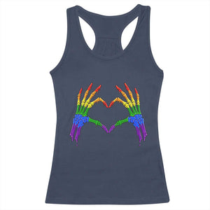 Rainbow Skeleton Heart Hands Racerback Tank Top LGBTQ Pride Support Graphic TS12 Navy Print Your Wear