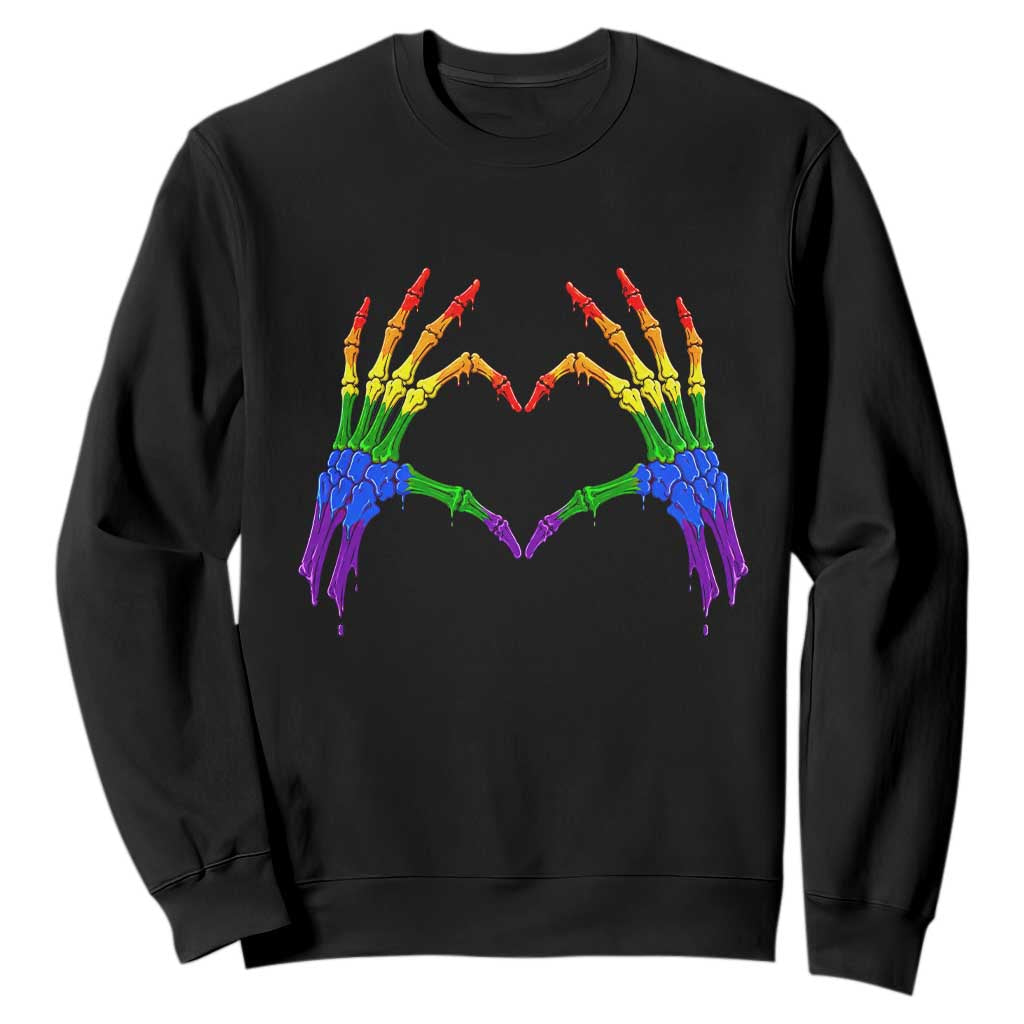 Rainbow Skeleton Heart Hands Sweatshirt LGBTQ Pride Support Graphic TS12 Black Print Your Wear