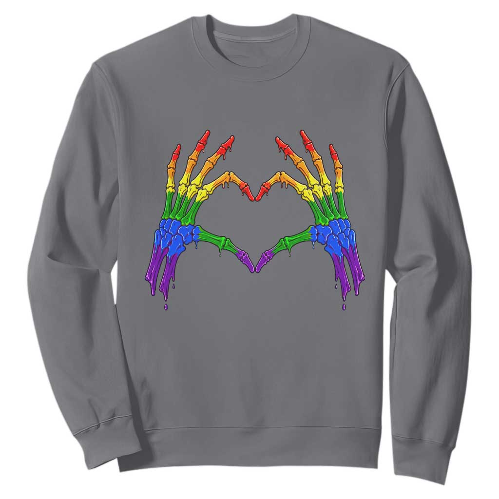 Rainbow Skeleton Heart Hands Sweatshirt LGBTQ Pride Support Graphic TS12 Charcoal Print Your Wear