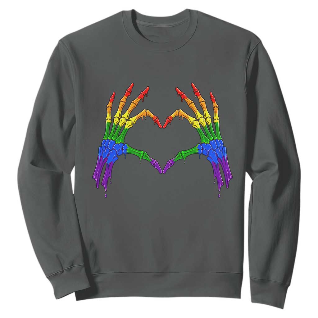 Rainbow Skeleton Heart Hands Sweatshirt LGBTQ Pride Support Graphic TS12 Dark Heather Print Your Wear