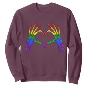 Rainbow Skeleton Heart Hands Sweatshirt LGBTQ Pride Support Graphic TS12 Maroon Print Your Wear
