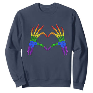 Rainbow Skeleton Heart Hands Sweatshirt LGBTQ Pride Support Graphic TS12 Navy Print Your Wear