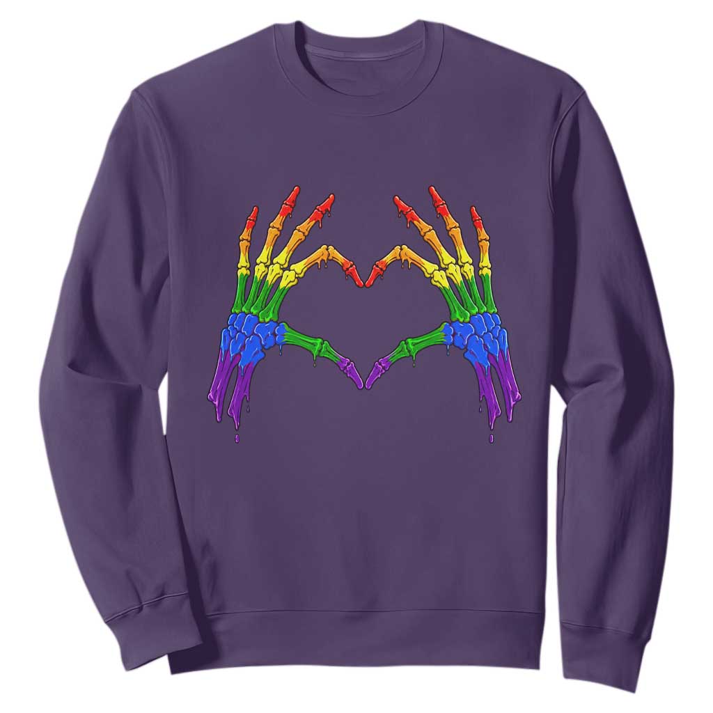 Rainbow Skeleton Heart Hands Sweatshirt LGBTQ Pride Support Graphic TS12 Purple Print Your Wear