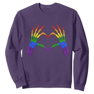 Rainbow Skeleton Heart Hands Sweatshirt LGBTQ Pride Support Graphic TS12 Purple Print Your Wear