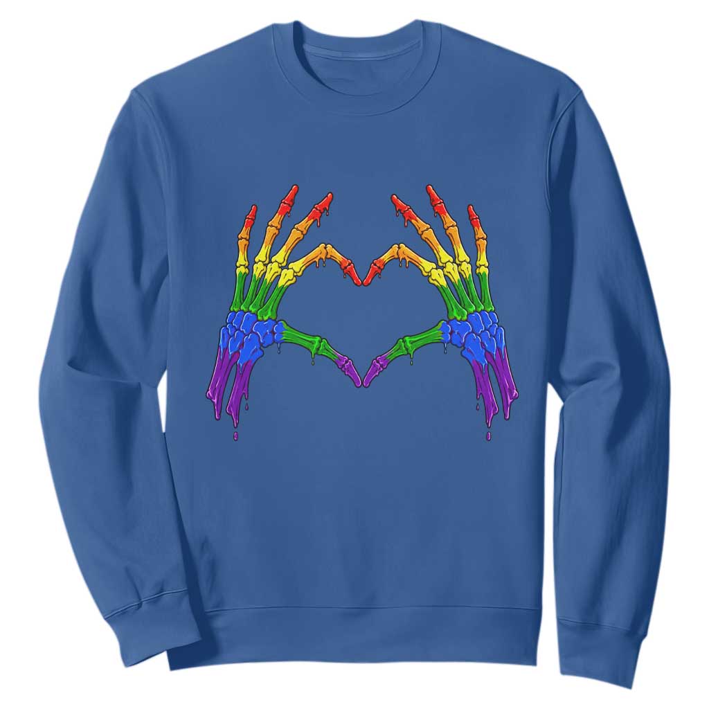 Rainbow Skeleton Heart Hands Sweatshirt LGBTQ Pride Support Graphic TS12 Royal Blue Print Your Wear