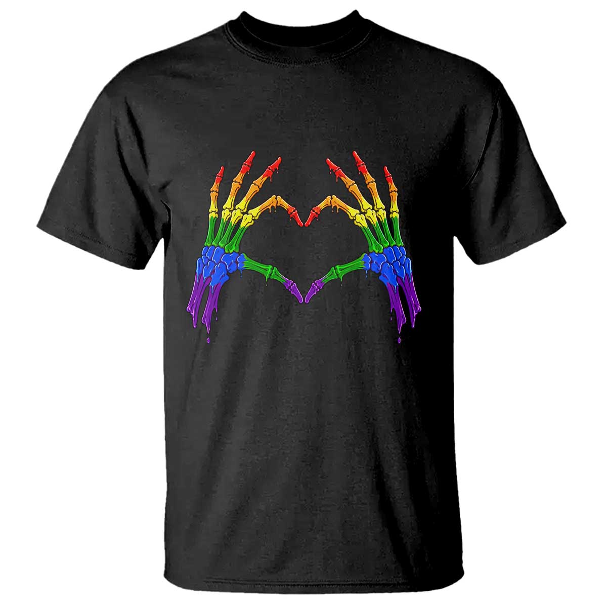 Rainbow Skeleton Heart Hands T Shirt LGBTQ Pride Support Graphic TS12 Black Print Your Wear