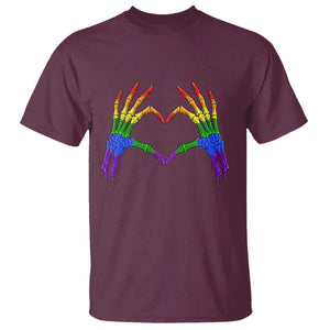 Rainbow Skeleton Heart Hands T Shirt LGBTQ Pride Support Graphic TS12 Maroon Print Your Wear