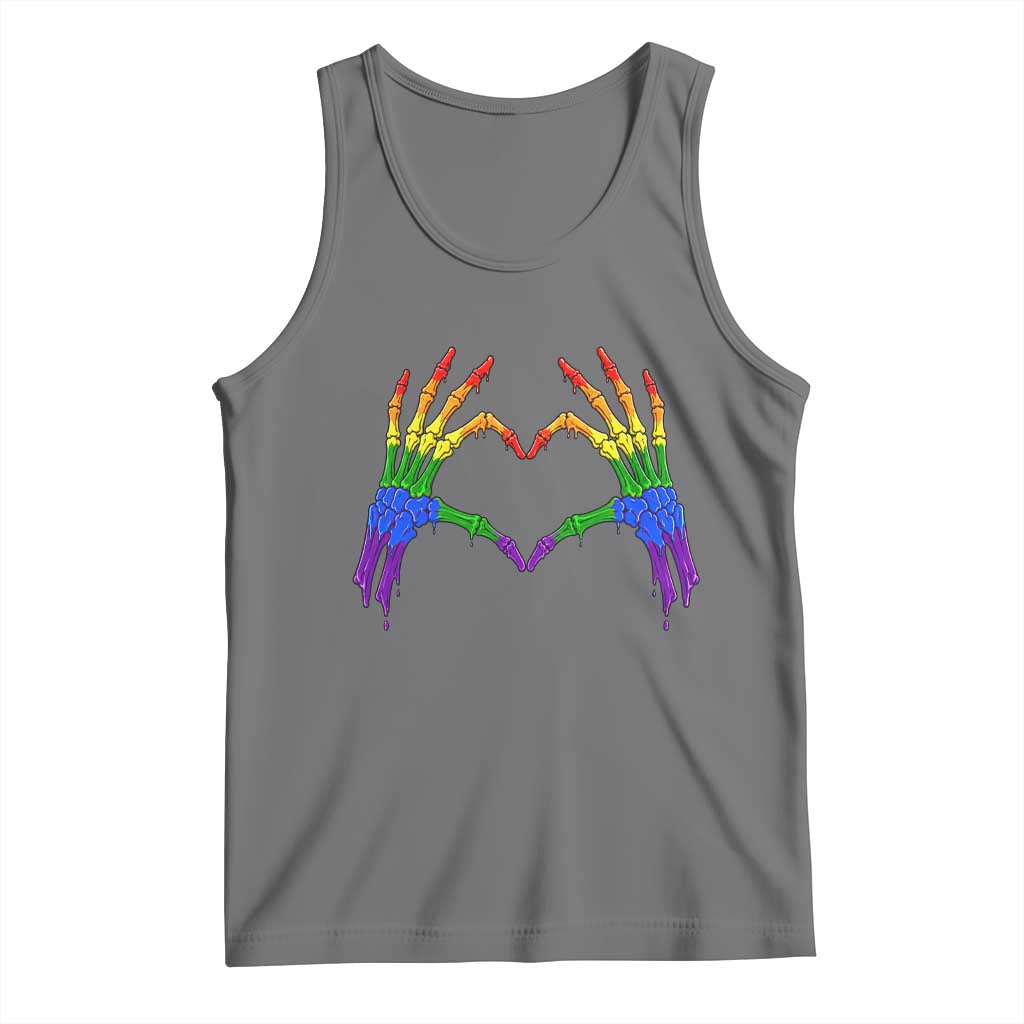 Rainbow Skeleton Heart Hands Tank Top LGBTQ Pride Support Graphic TS12 Black Heather Print Your Wear