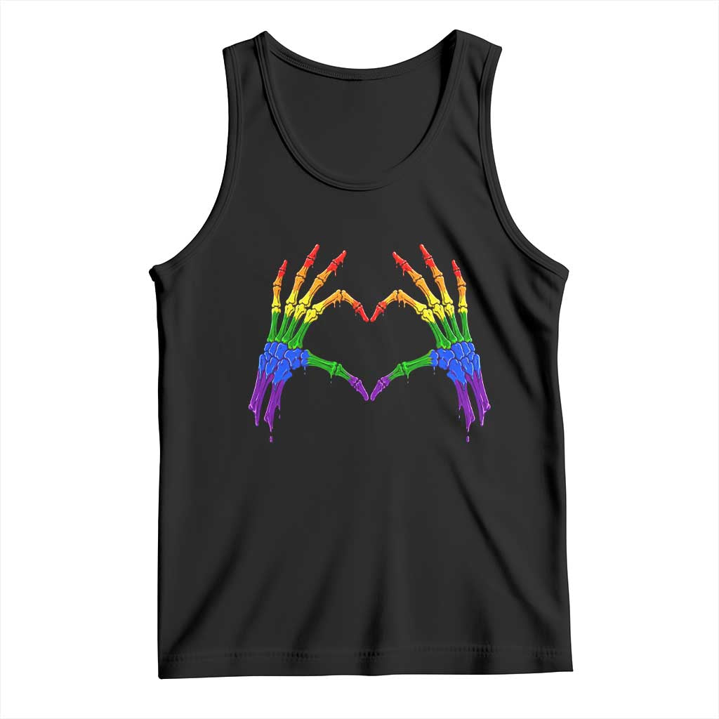 Rainbow Skeleton Heart Hands Tank Top LGBTQ Pride Support Graphic TS12 Black Print Your Wear