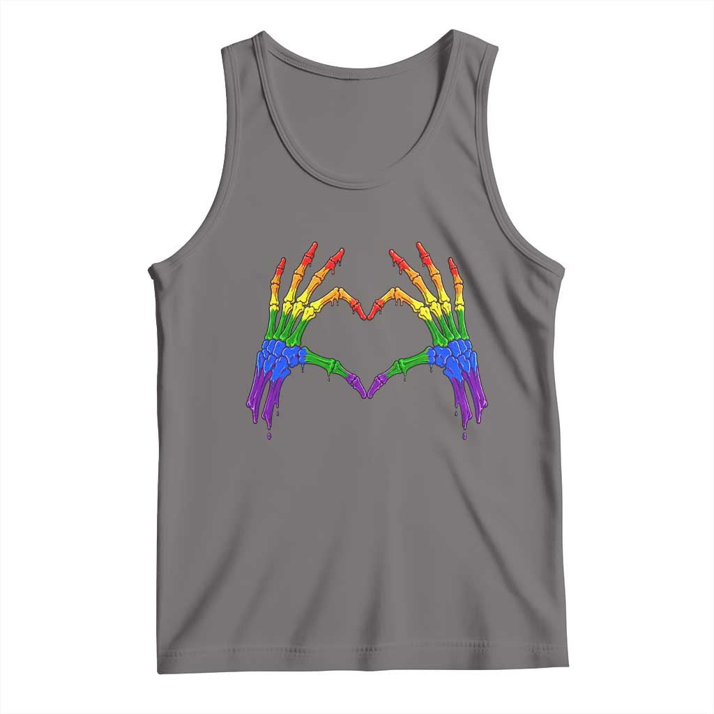 Rainbow Skeleton Heart Hands Tank Top LGBTQ Pride Support Graphic TS12 Deep Heather Print Your Wear