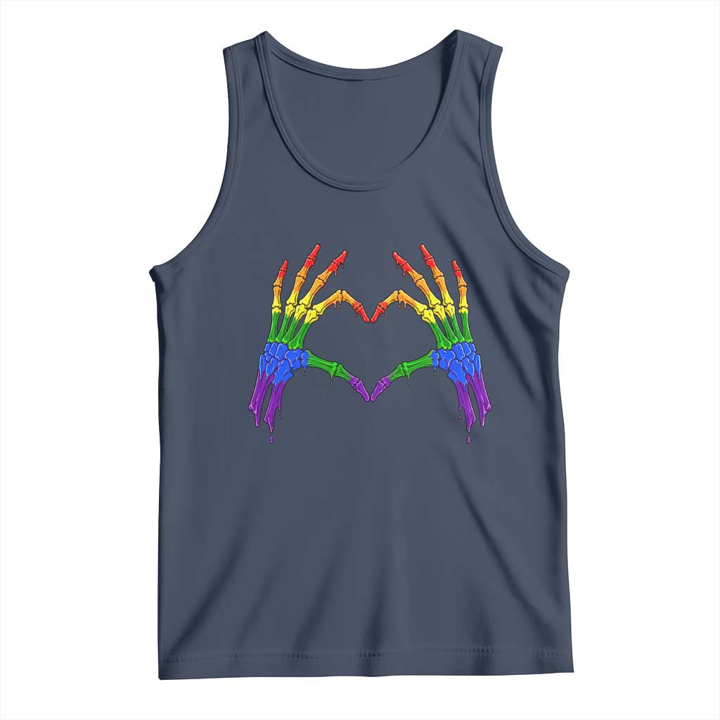 Rainbow Skeleton Heart Hands Tank Top LGBTQ Pride Support Graphic TS12 Navy Print Your Wear
