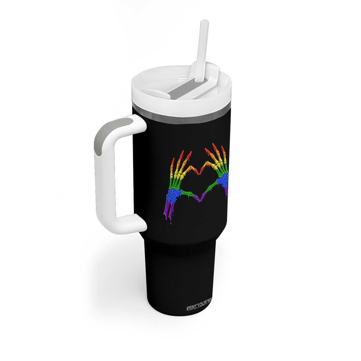 Rainbow Skeleton Heart Hands Tumbler With Handle LGBTQ Pride Support Graphic TS12 Print Your Wear