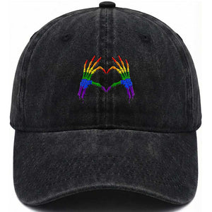 Rainbow Skeleton Heart Hands Washed Cotton Baseball Cap LGBTQ Pride Support Graphic TS12 Print Your Wear