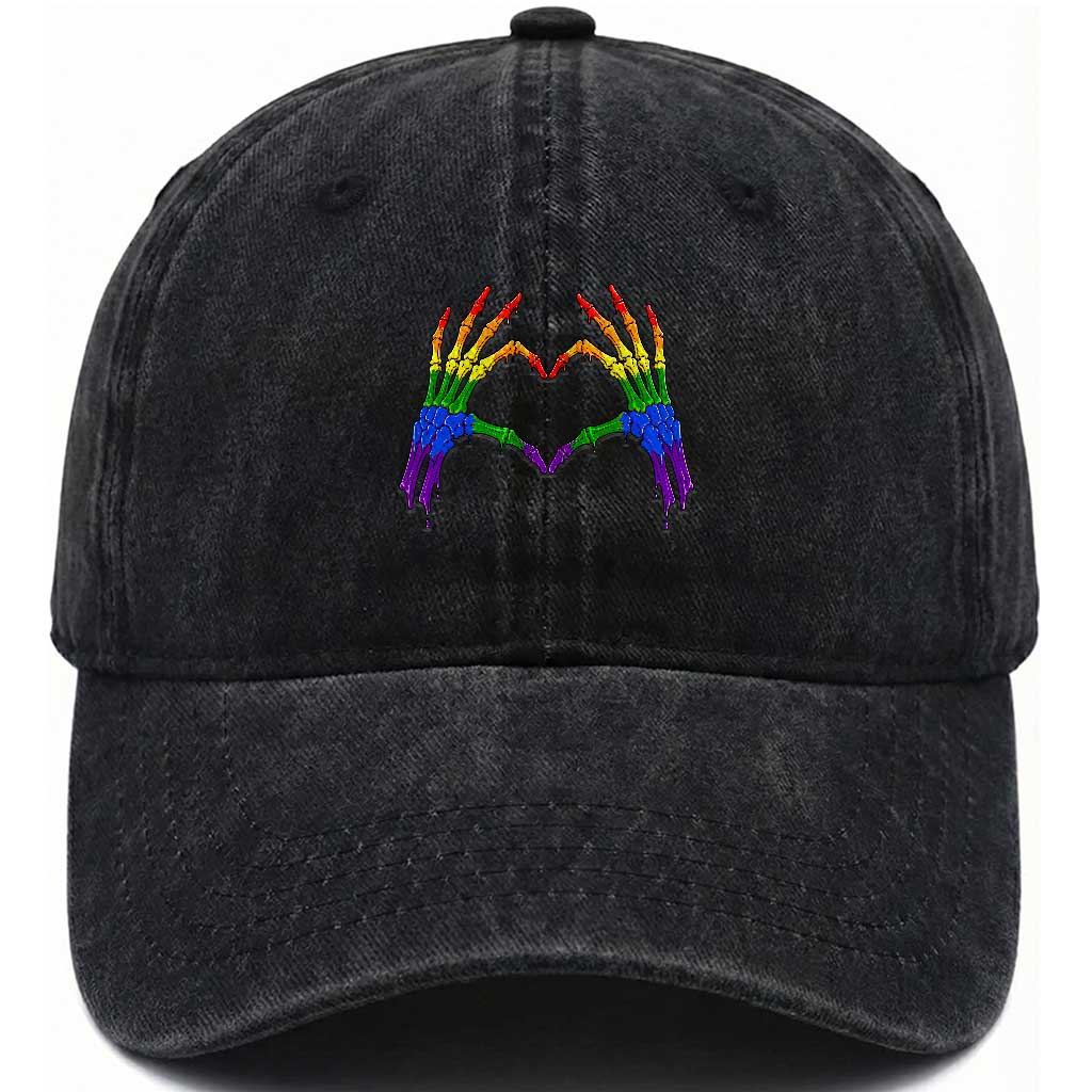 Rainbow Skeleton Heart Hands Washed Cotton Baseball Cap LGBTQ Pride Support Graphic TS12 Print Your Wear