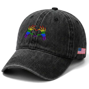 Rainbow Skeleton Heart Hands Washed Cotton Baseball Cap LGBTQ Pride Support Graphic TS12 Print Your Wear